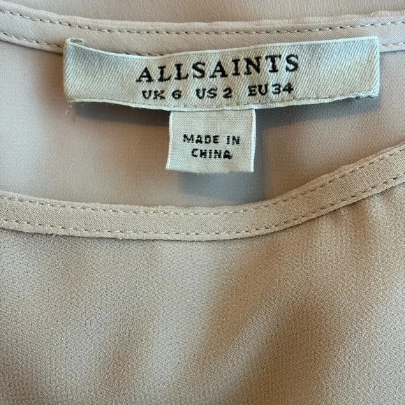 AllSaints Tape Beige Draped Chiffon Knee Length Midi Dress Size 2 - Picture 6 of 7